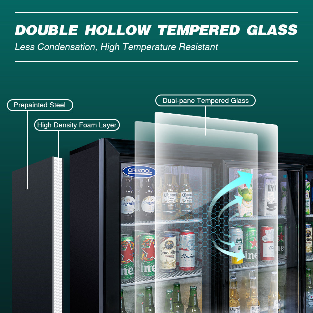 ORIKOOL 53 inch Beverage Refrigerators 3 Glass Door Back Bar, 480 Cans Cooler, Commercial Beer Wine and Drink Fridge, 11.3 Cu.Ft