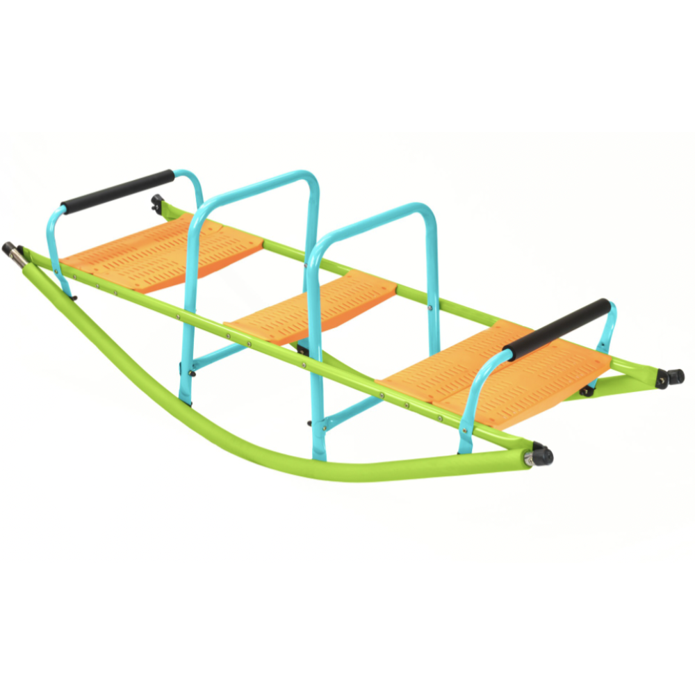 XSS008 high quality kids seesaw plastic seat playground equipment cute baby plastic rocker outdoor children blue and green steel tube for kids age 3+