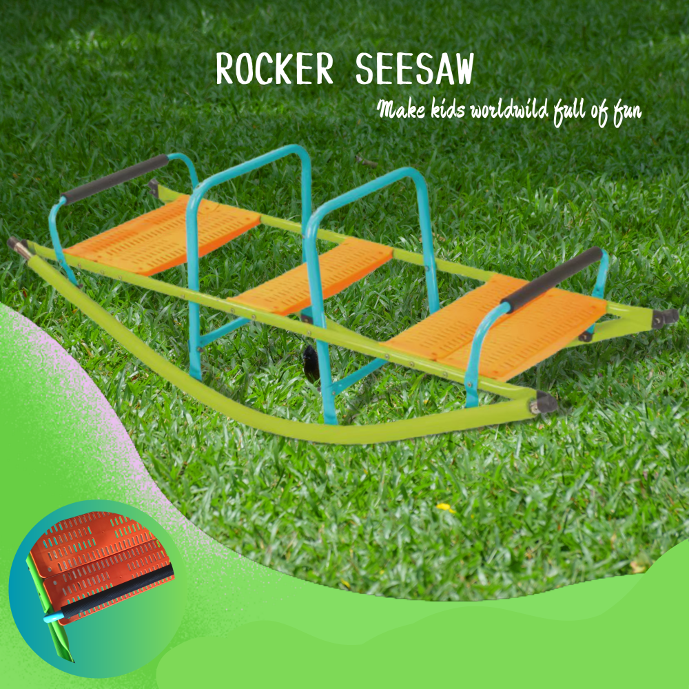 XSS008 high quality kids seesaw plastic seat playground equipment cute baby plastic rocker outdoor children blue and green steel tube for kids age 3+