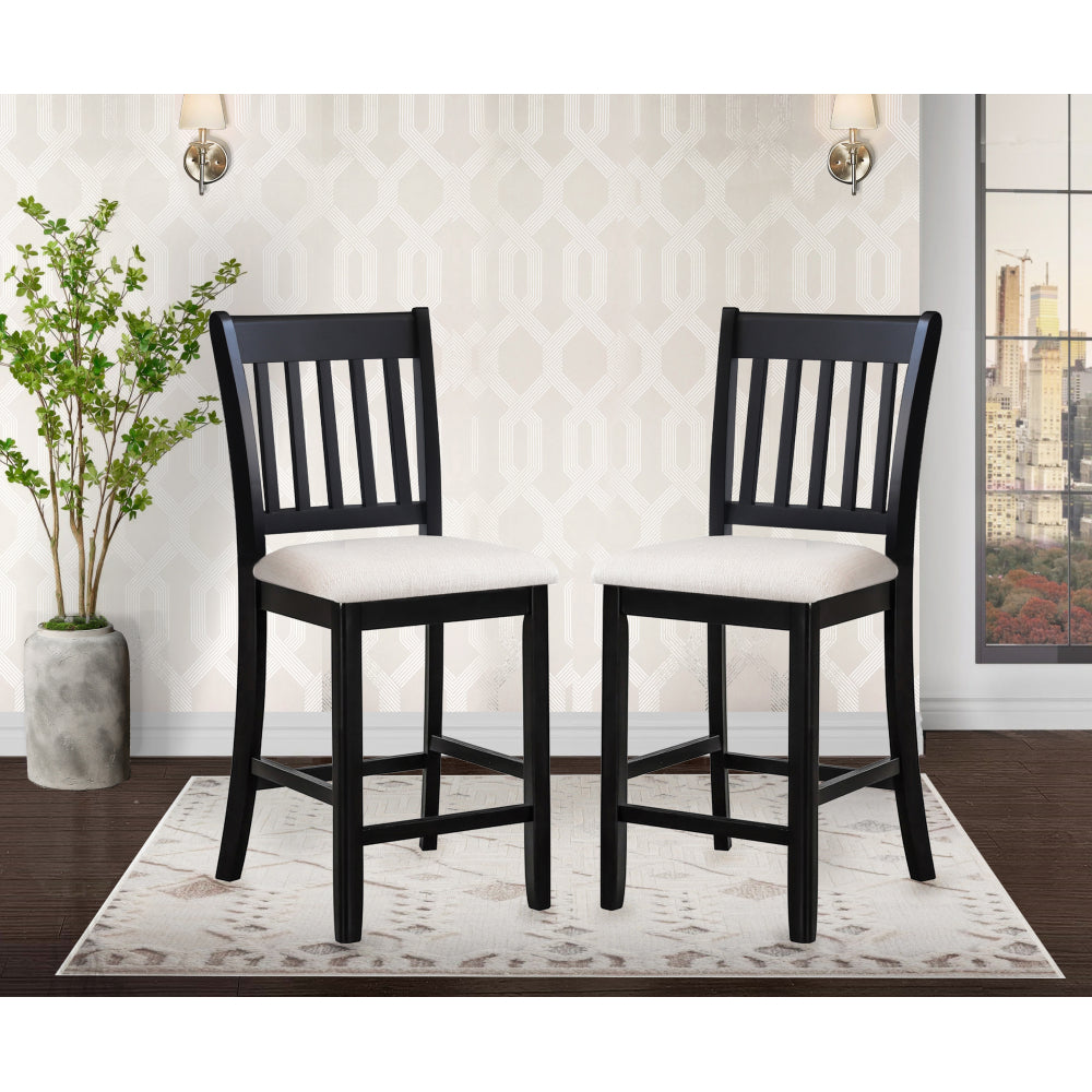 Casual Seating Black Finish Chairs Set of 2 Rubberwood Transitional Slatted Back Design Dining Room Furniture Counter Chairs