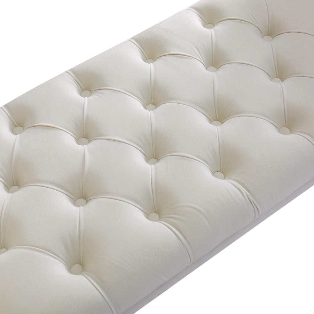 Armrest Button-Tufted Ottoman Bench, Upholstered Footrest Stool Rectangular Beige Velvet fabric Accent Bench for Entryway Dining Room Living Room Bedroom Beige Full KD