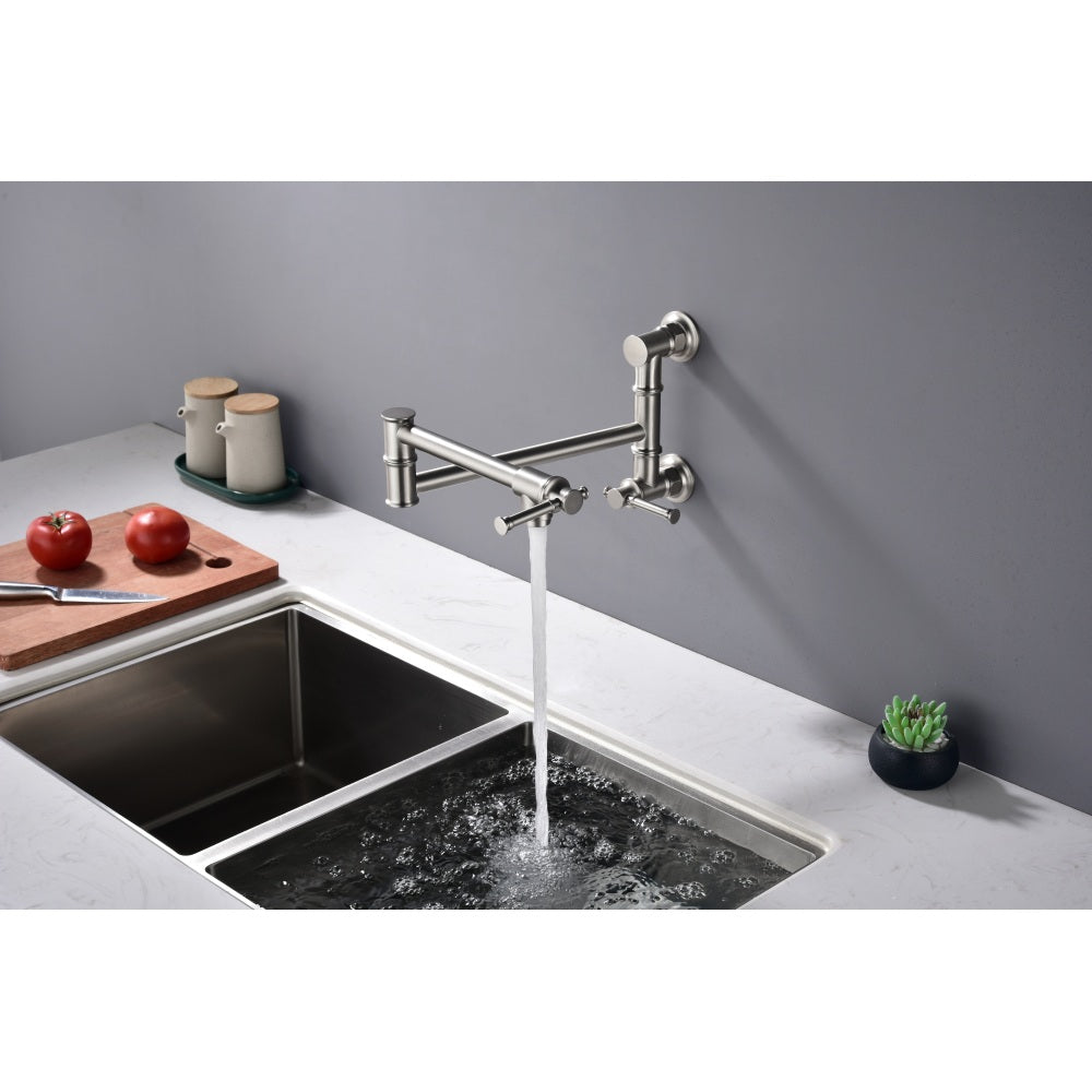 Wall mounted Pot Filler Faucet, Modern Brass Pot Filler Two-Attachment Wall Mount Folding Kitchen Pot Filler Swing Arm