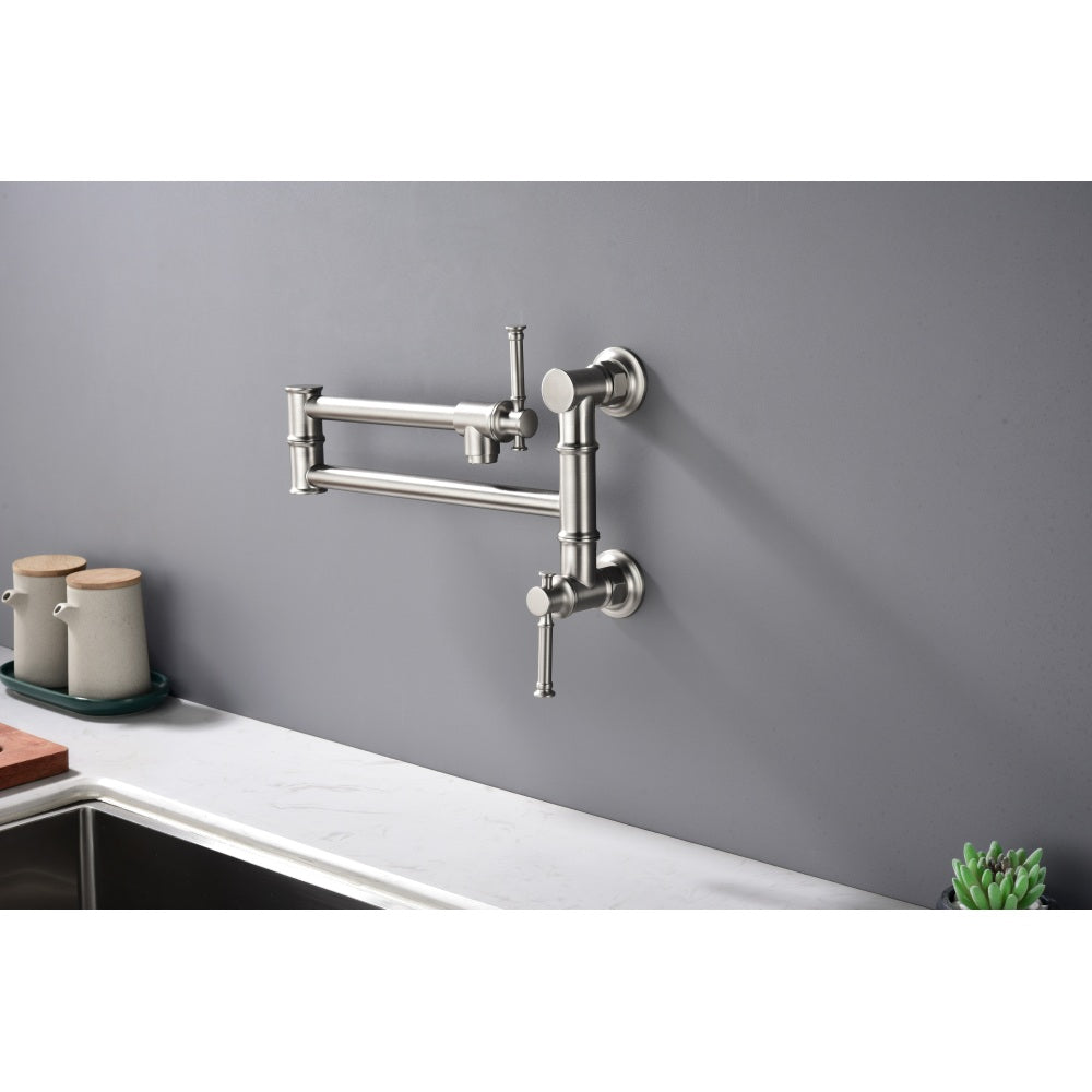 Wall mounted Pot Filler Faucet, Modern Brass Pot Filler Two-Attachment Wall Mount Folding Kitchen Pot Filler Swing Arm
