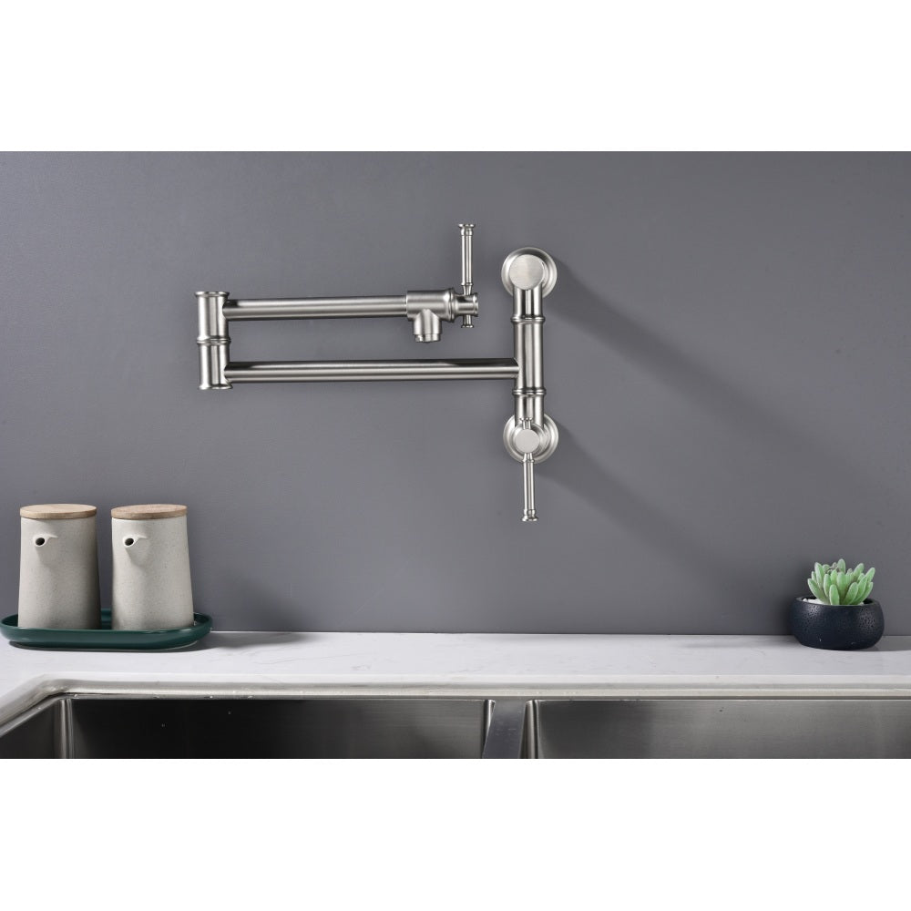 Wall mounted Pot Filler Faucet, Modern Brass Pot Filler Two-Attachment Wall Mount Folding Kitchen Pot Filler Swing Arm