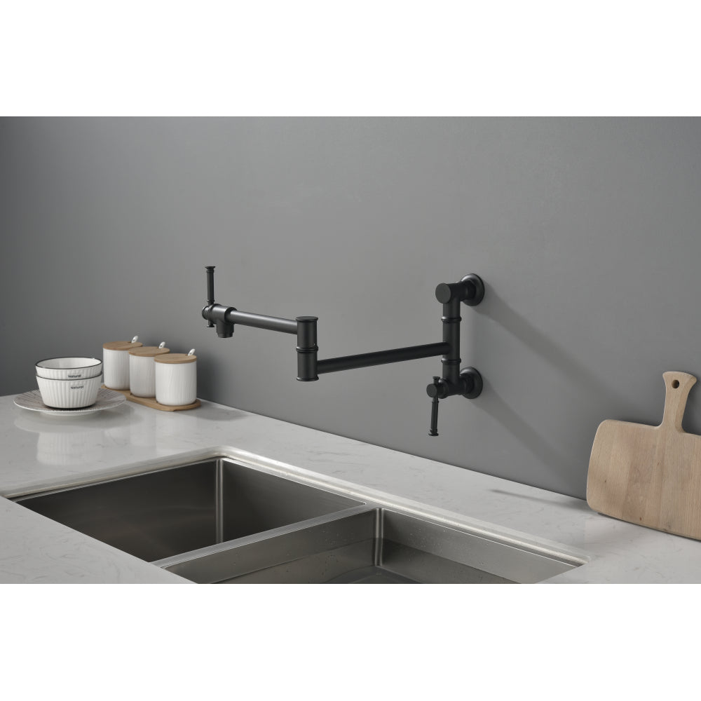 Wall mounted Pot Filler Faucet, Modern Brass Pot Filler Two-Attachment Wall Mount Folding Kitchen Pot Filler Swing Arm