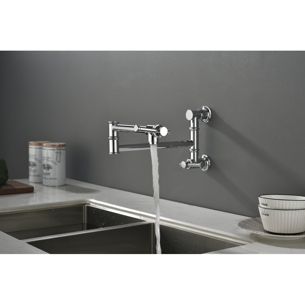 Wall mounted Pot Filler Faucet, Modern Brass Pot Filler Two-Attachment Wall Mount Folding Kitchen Pot Filler Swing Arm