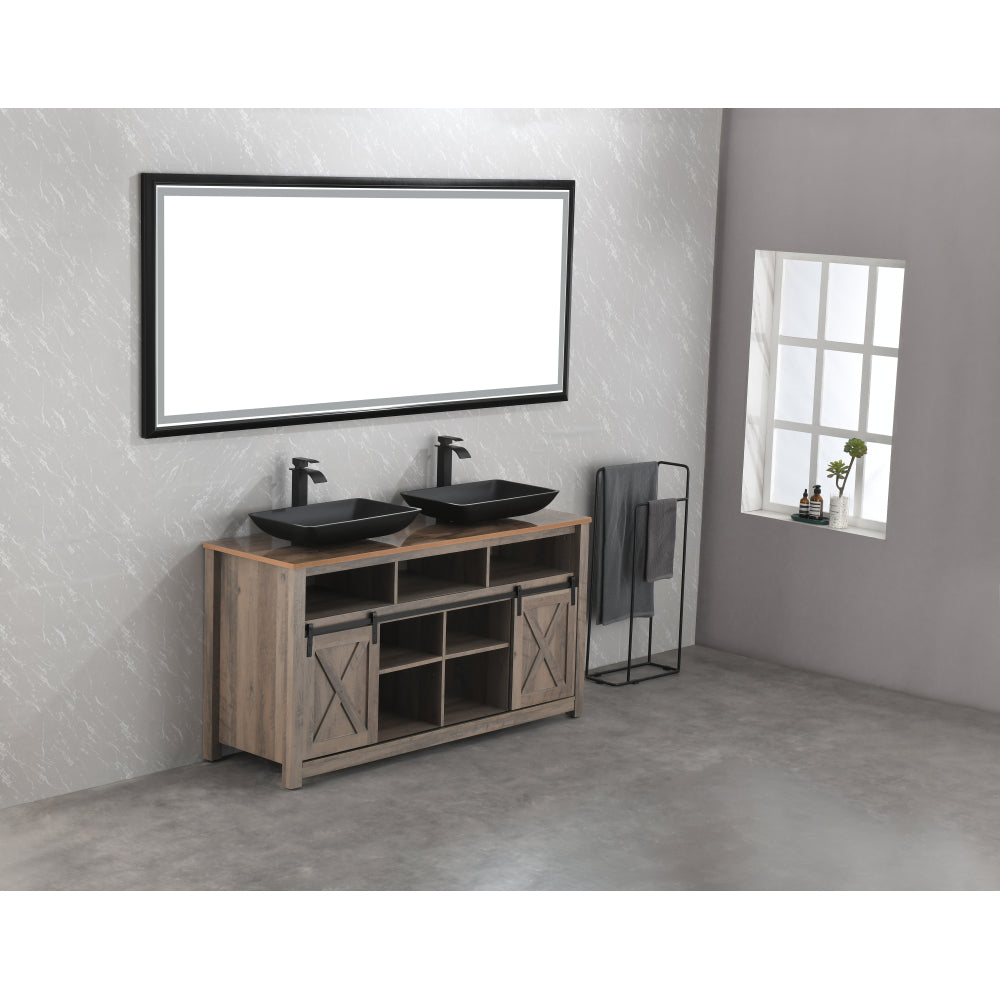 22" L -14" W - 4" H Matte Black Glass Rectangular Vessel Bathroom Sink with Faucet and Pop-Up Drain in Matte Black