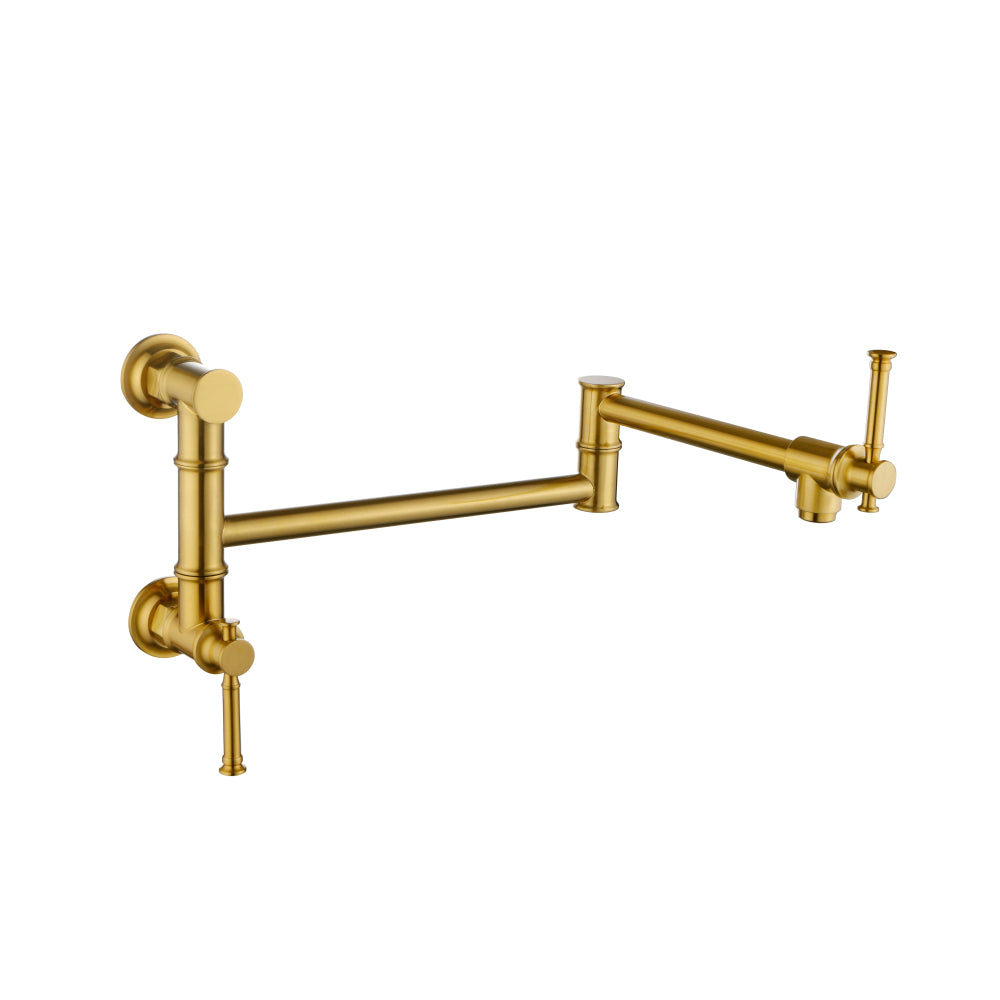 Wall mounted Pot Filler Faucet, Modern Brass Pot Filler Two-Attachment Wall Mount Folding Kitchen Pot Filler Swing Arm