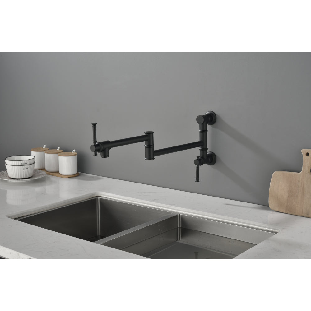Wall mounted Pot Filler Faucet, Modern Brass Pot Filler Two-Attachment Wall Mount Folding Kitchen Pot Filler Swing Arm