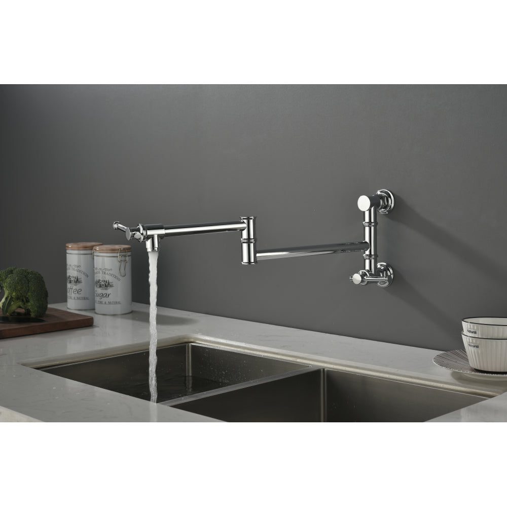 Wall mounted Pot Filler Faucet, Modern Brass Pot Filler Two-Attachment Wall Mount Folding Kitchen Pot Filler Swing Arm