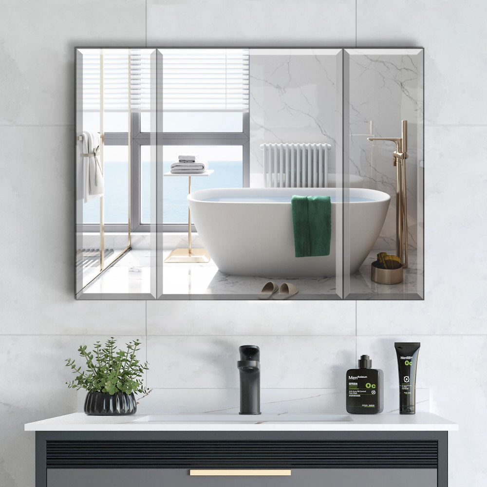 36x26 inch Aluminum Bathroom Medicine Cabinet Adjustable Glass Shelves Waterproof and Rust-Resist Recess or Surface Mount Installation