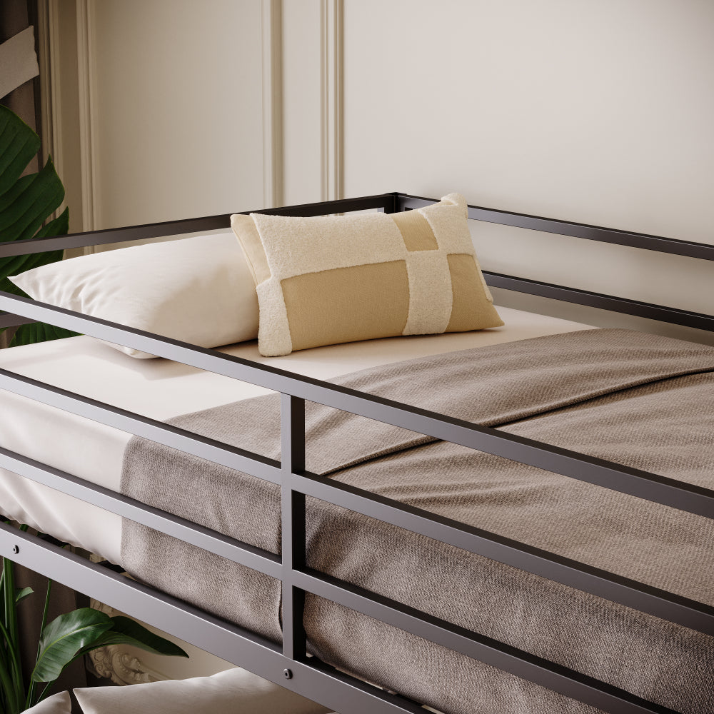 Metal Bunk Bed Twin Over Full Size with Removable Stairs, Heavy Duty Sturdy Frame for Teen & Adults, Teens, No Box Spring Needed, Black