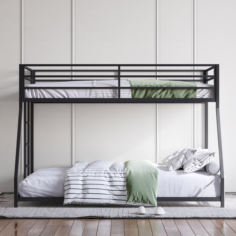 Metal Bunk Bed Twin Over Full Size with Removable Stairs, Heavy Duty Sturdy Frame for Teen & Adults, Teens, No Box Spring Needed, Black