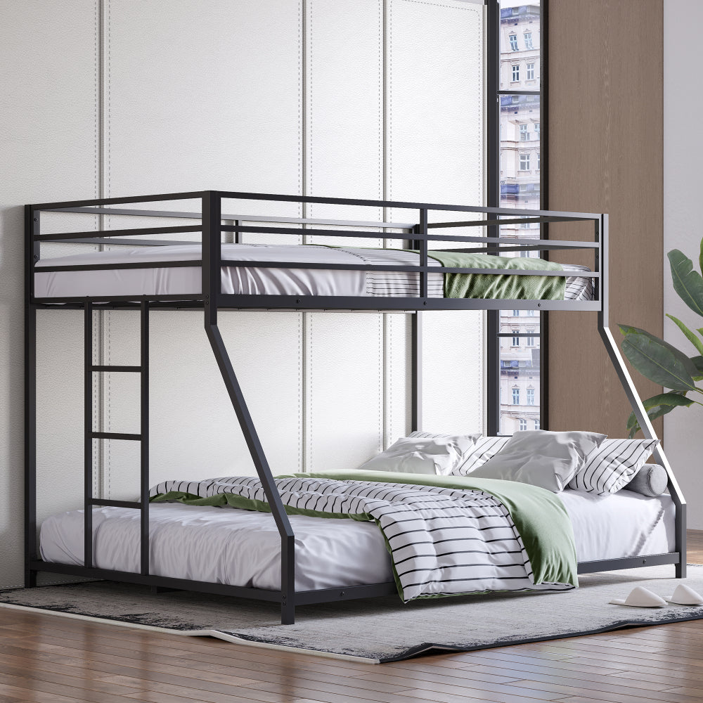 Metal Bunk Bed Twin Over Full Size with Removable Stairs, Heavy Duty Sturdy Frame for Teen & Adults, Teens, No Box Spring Needed, Black