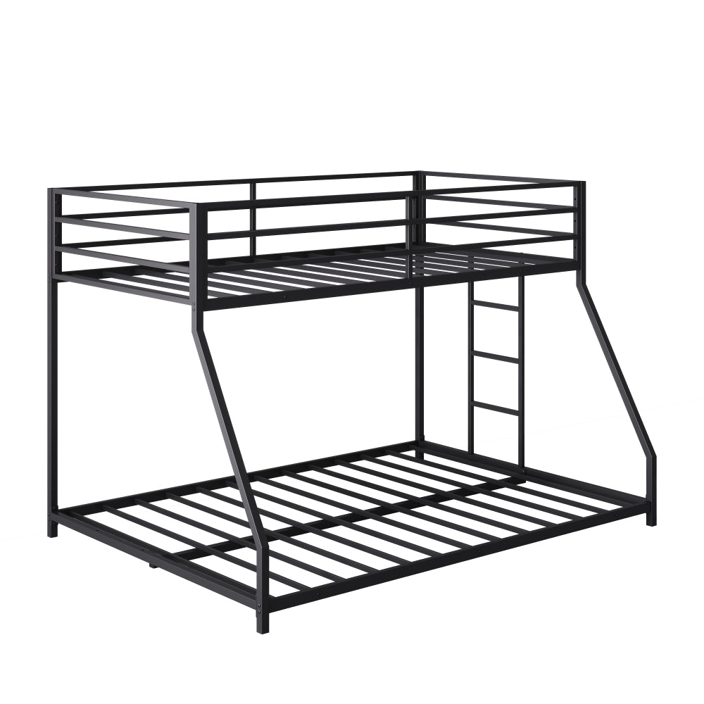 Metal Bunk Bed Twin Over Full Size with Removable Stairs, Heavy Duty Sturdy Frame for Teen & Adults, Teens, No Box Spring Needed, Black