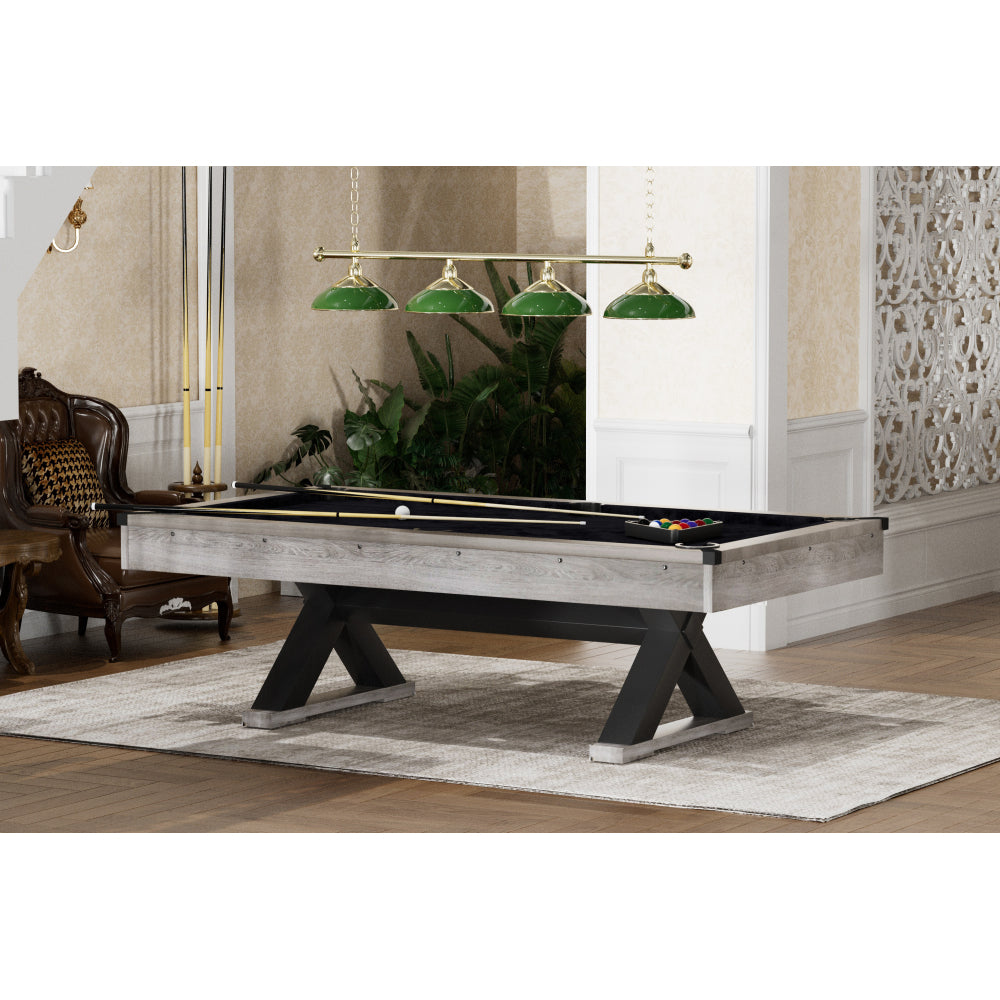 84" Pool Table with Billiard Balls, Cues, Pool Cue Chalk, Cleaning Brush, X-Legs, Black Cloth, Rustic Grey,84.1"L x 46.5"W x 32"H