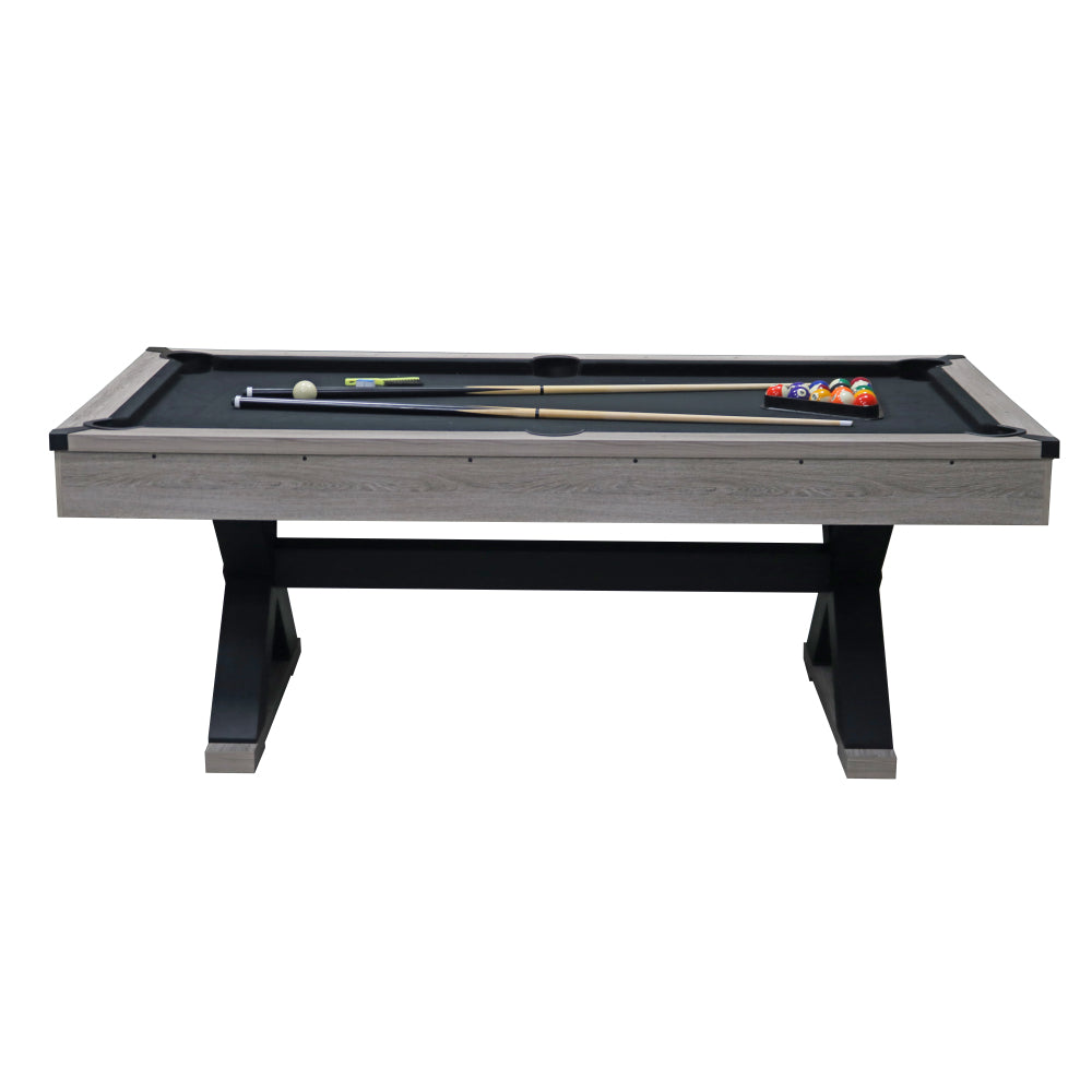84" Pool Table with Billiard Balls, Cues, Pool Cue Chalk, Cleaning Brush, X-Legs, Black Cloth, Rustic Grey,84.1"L x 46.5"W x 32"H