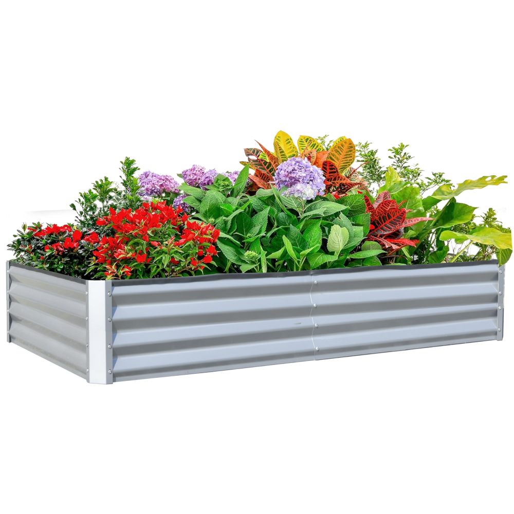 8x4x1 ft Galvanized Raised Garden Bed, Outdoor Planter Garden Boxes Large Metal Planter Box for Gardening Vegetables Fruits Flowers, Gray