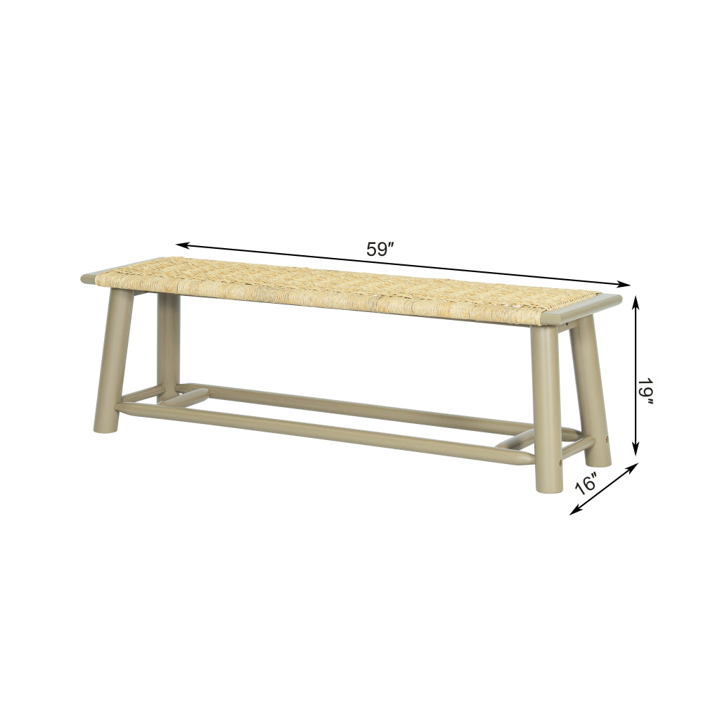 Farmhouse Modern Solid Wood Rattan Bench - 59 Inch Indoor & Covered Outdoor Bench Champagne Finish Multi-Functional Design