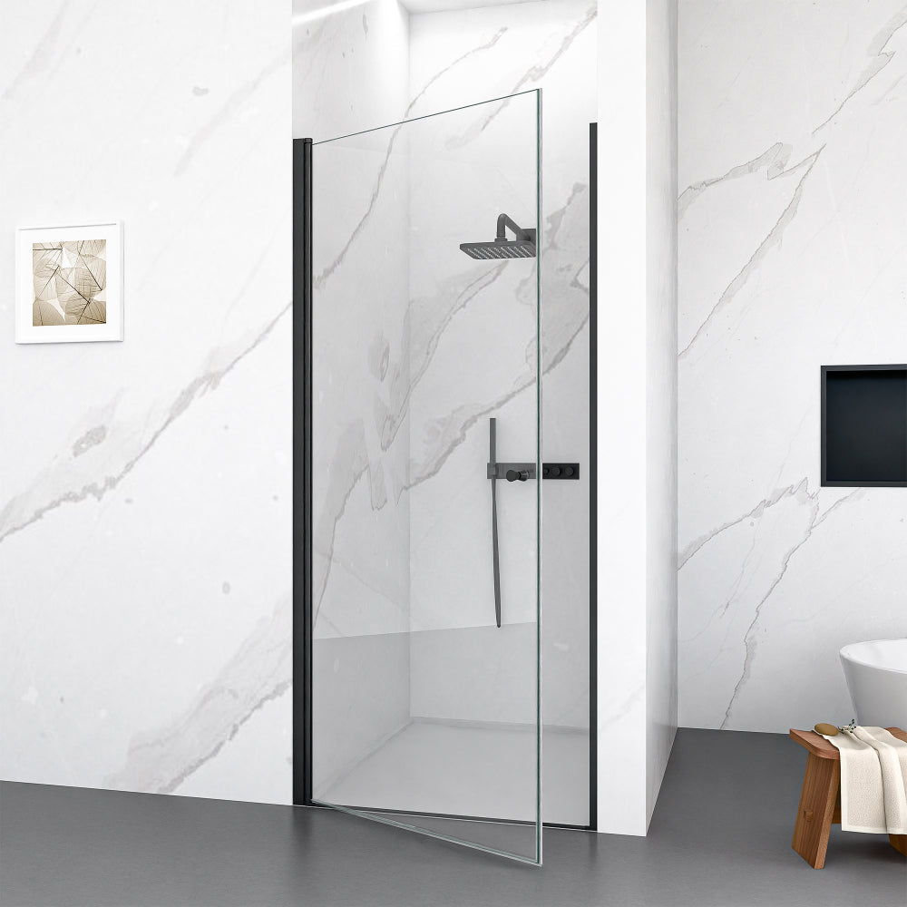 24" W x 72" H Semi-Frameless Circular Pivot Shower Door in Matte Black With 1/4" (6mm) Thick SGCC Tempered Glass