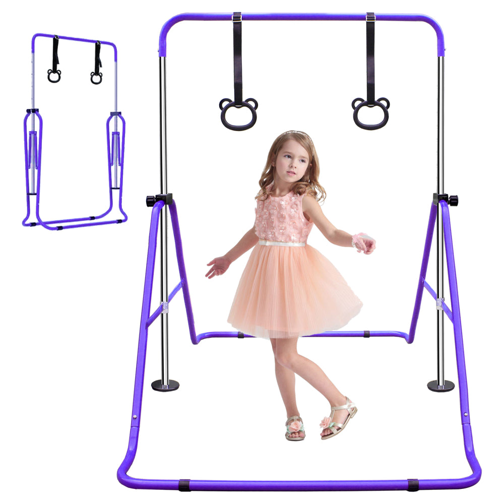 Expandable Gymnastics Bar for Kids - Height Adjustable Junior Training Bar for Home, Folding Gymnastic Horizontal Bars Equipment Pink