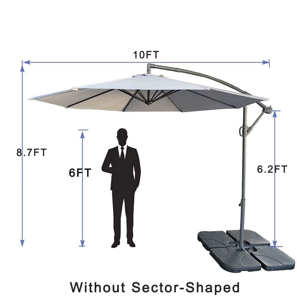 without Plastic base -10ft Offset Patio Umbrella - Offset Hanging Cantilever Patio Outdoor Market Umbrella Protection with Easy Tilt Adjustment and Crank for Pool Deck and Garden (Gray)