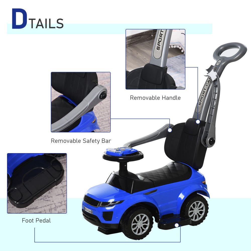 Aosom 2 In 1 Push Cars for Toddlers Kid Ride on Push Car Stroller Sliding Car with Horn Music Light Function Secure Bar Ride on Toy for Boy Girl 1-3 Years Old Blue