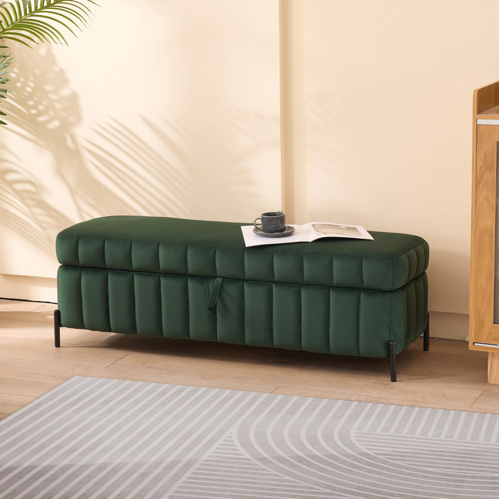 49.21" Wide Upholstered Velvet Storage Soft Bench Footstool Ottoman End of Bed with Metal Legs, Foot Rest for Living Room, Entryway and Bedroom. Navy