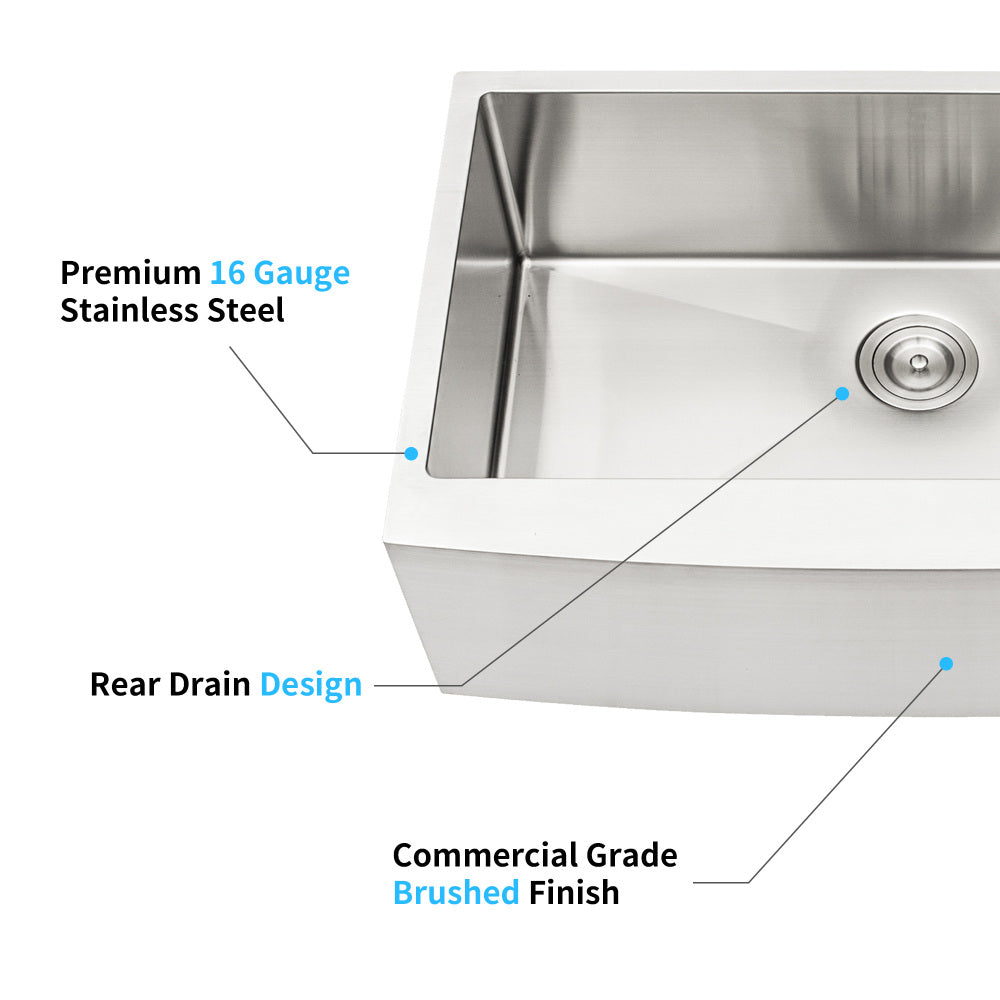 30"x21"x10"Farmhouse Apron Single Bowl Stainless Steel Kitchen Sink