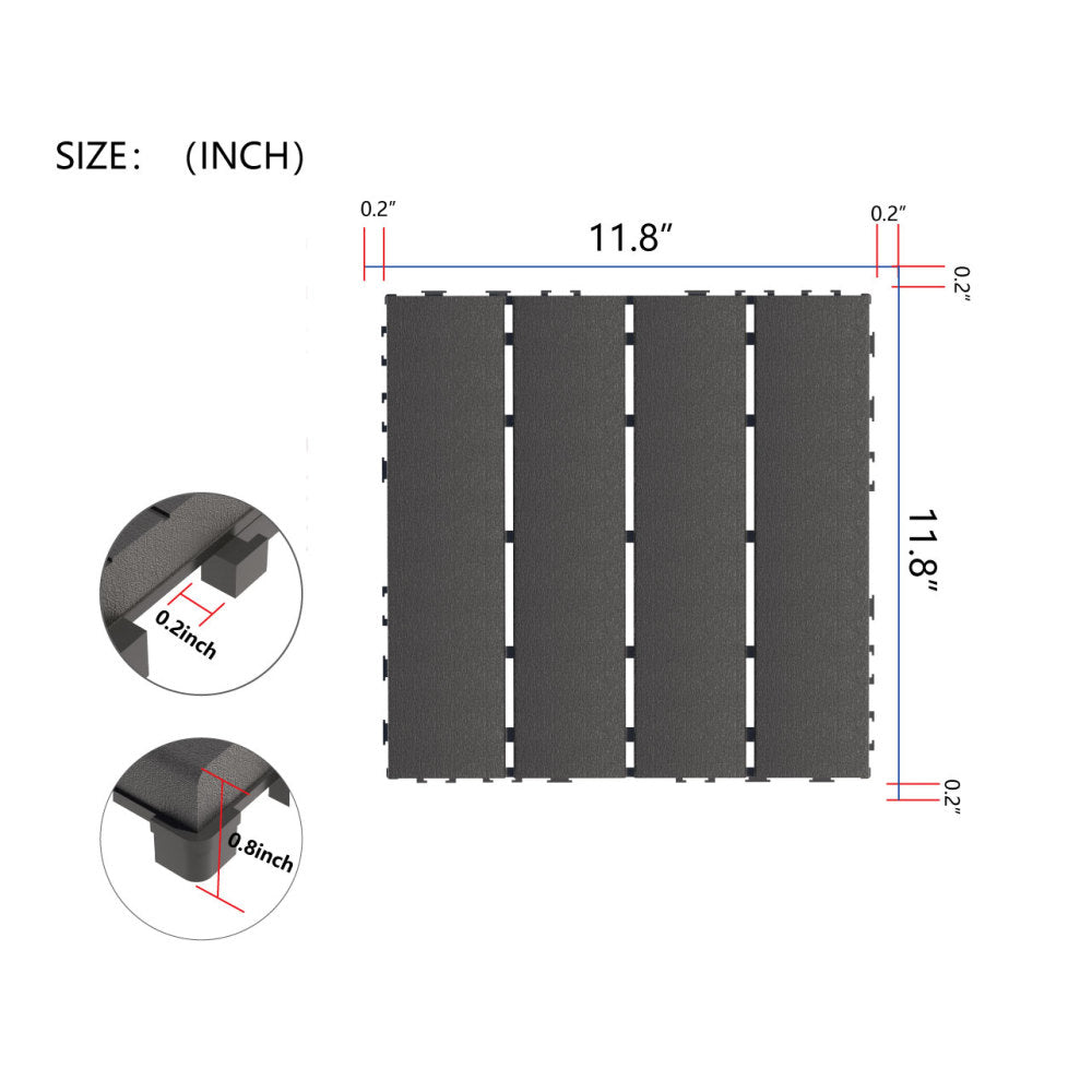 Plastic Interlocking Deck Tiles,44 Pack Patio Deck Tiles,12"x12" Square Waterproof Outdoor All Weather Use, Patio Decking Tiles for Poolside Balcony Backyard, Grey