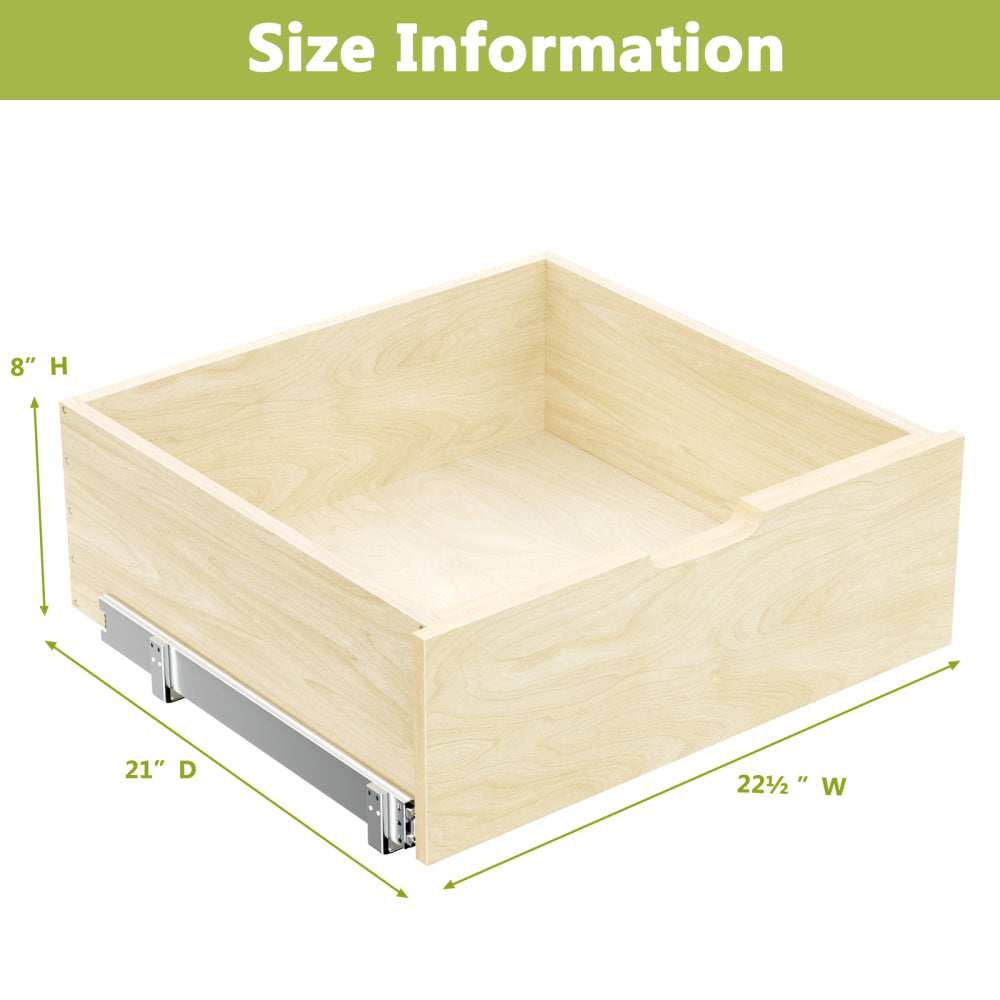 Hard Close Pull Out Cabinet Organizer 8" High Drawer 22½" W x 21" D Wood Slide Out Shelves Cabinet Storage Organizer with Full Extension Rail Slides Pull Out Drawer for Kitchens Cabinet Pantry