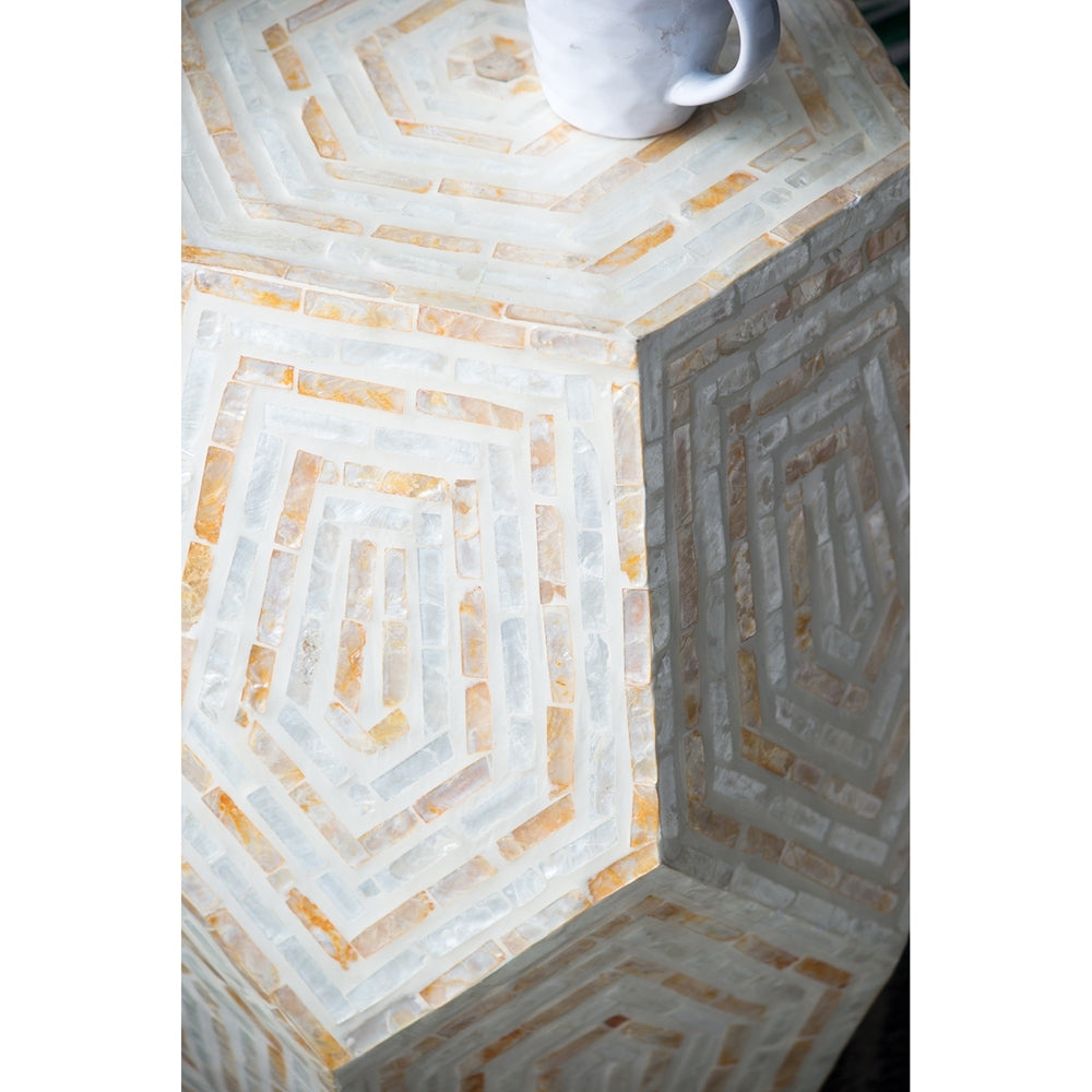 18x18x21" Hexagonal Capes Capiz Stool, Cream/Yellow