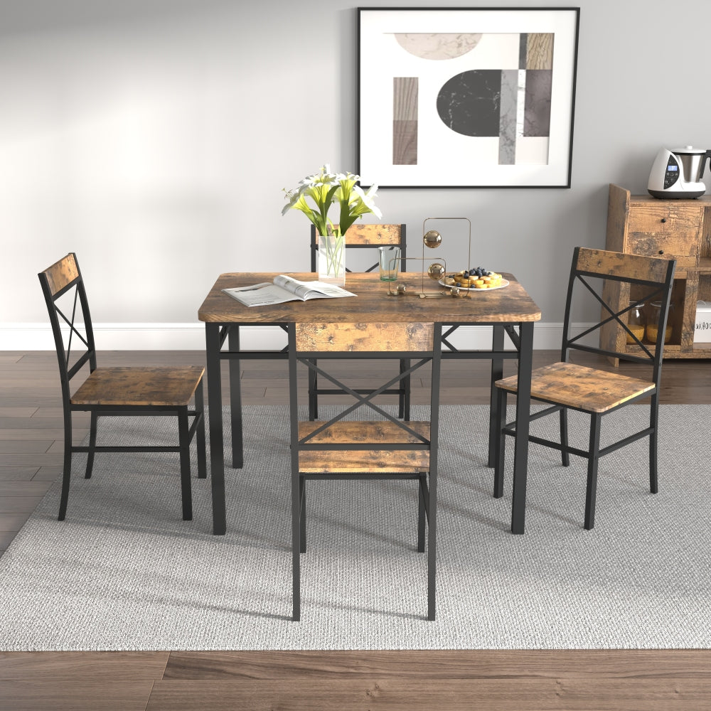 Dining Table Set for 4, Wood Kitchen Table with Chairs Dinning Table Set for Kitchen & Dining Room, Compact Dining Set for Small Spaces, Rustic Brown