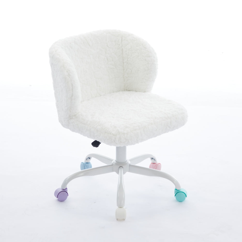 A&A Furniture Office Chair,Artificial rabbit hair Home Office Chair with Metal Base,Adjustable Desk Chair Swivel Office Chair,Vanity Chair(Ivory)