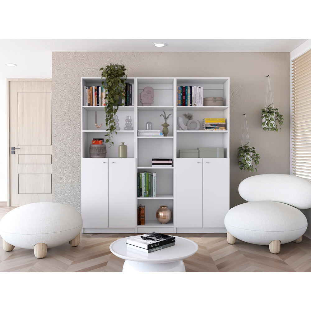 Dupree 3 Piece Home Bookcase set, 67" Wide with 14 Shelves , Living Room Set Set White