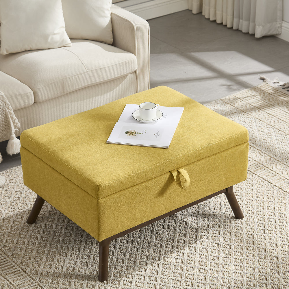 Mid-century modern square coffee table storage bench, assembled, suitable for living room, entryway and family room, used as a coffee table, stirrups, shoe bench