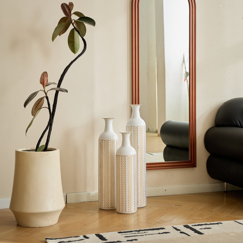 Floor metal vase modern style decoration home white metal vase 3-piece set gorgeous home decoration large glazed metal vase