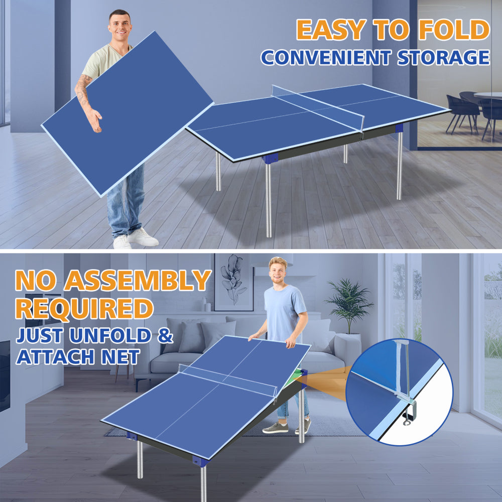 6*3ft Blue Mid-Size Ping Pong Conversion Top Foldable & Portable Table Tennis Table Top for Indoor Games