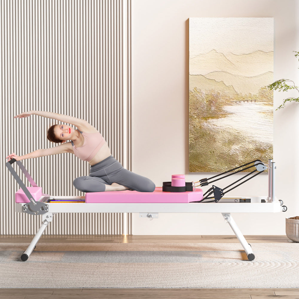Extra Large Pilates Reformer - Multi-functional Home Fitness Equipment, 395lbs Capacity, with Dynamic Resistance Cords and Aerobic Rebounder, Improves Posture, Builds Strength, Reduces Stress, black