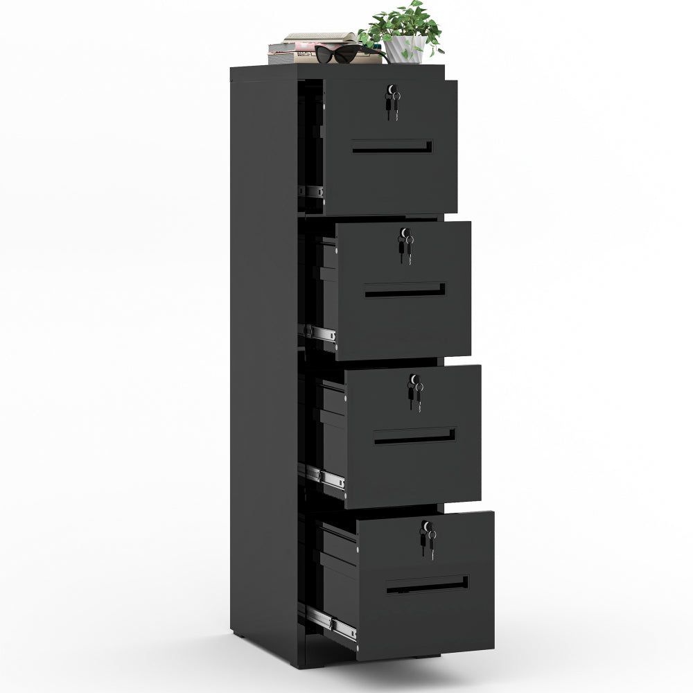 3 Drawer Metal Vertical File Cabinet with Lock and Card Slot Office Home Vertical File Cabinet for A4 Legal/Letter Size Narrow File Cabinet Locked,Assembly Required (Black)