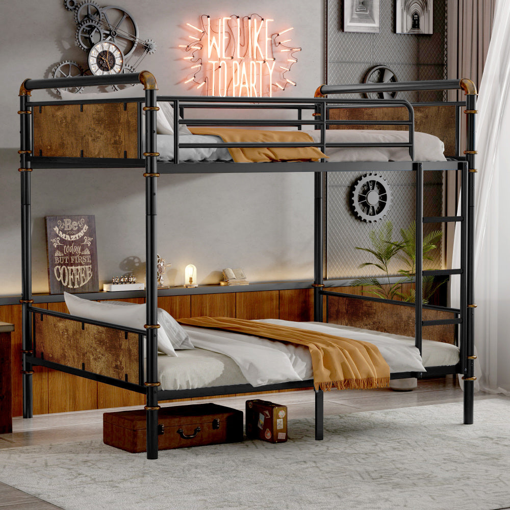 Twin XL over Twin XL Metal Bunk Bed, Industrial Detachable Bunkbeds with Safety Guard Rails for Teens, White(Expect Arrival Date 2025/6/18)