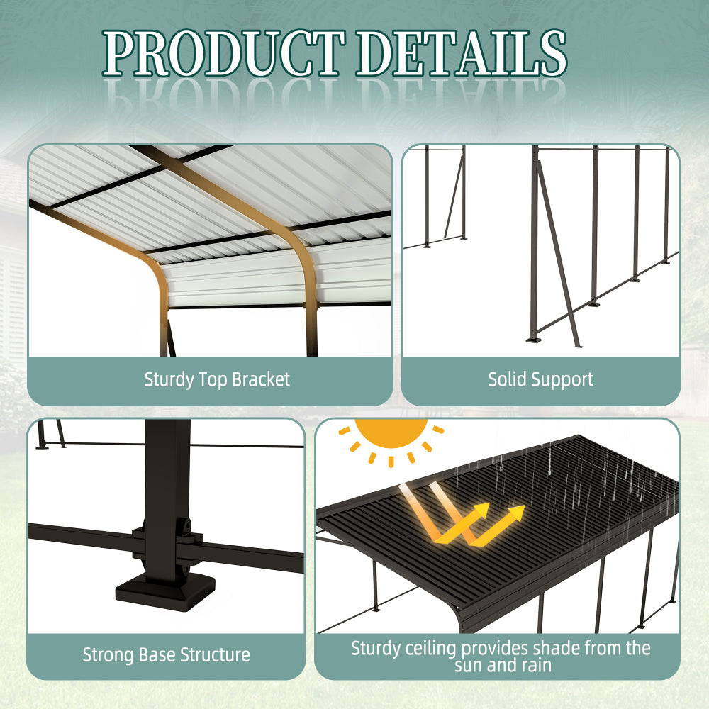 Metal Carport 12×20 Car Port, Outdoor Storage Heavy Duty Metal Canopy Multi-Use Garage Shed for Car and Truck, Carport Kit with Galvanized Steel Roof Building and Frame