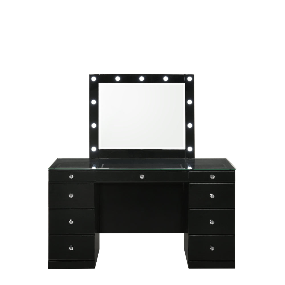 1pc Glam LED Lights in Frame Mirror Vanity Top Landscape Mirror Black