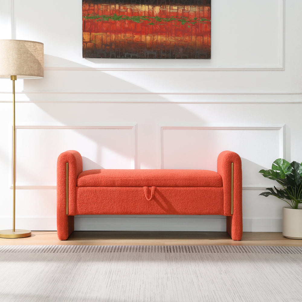 Modern Teddy Bed End Bench with Arms and Storage,Upholstered Large Foot Rest Stool, Comfy Window Vanity Bench for Living Room,Bedroom,Dorm,Coffee Table,Teddy Cream
