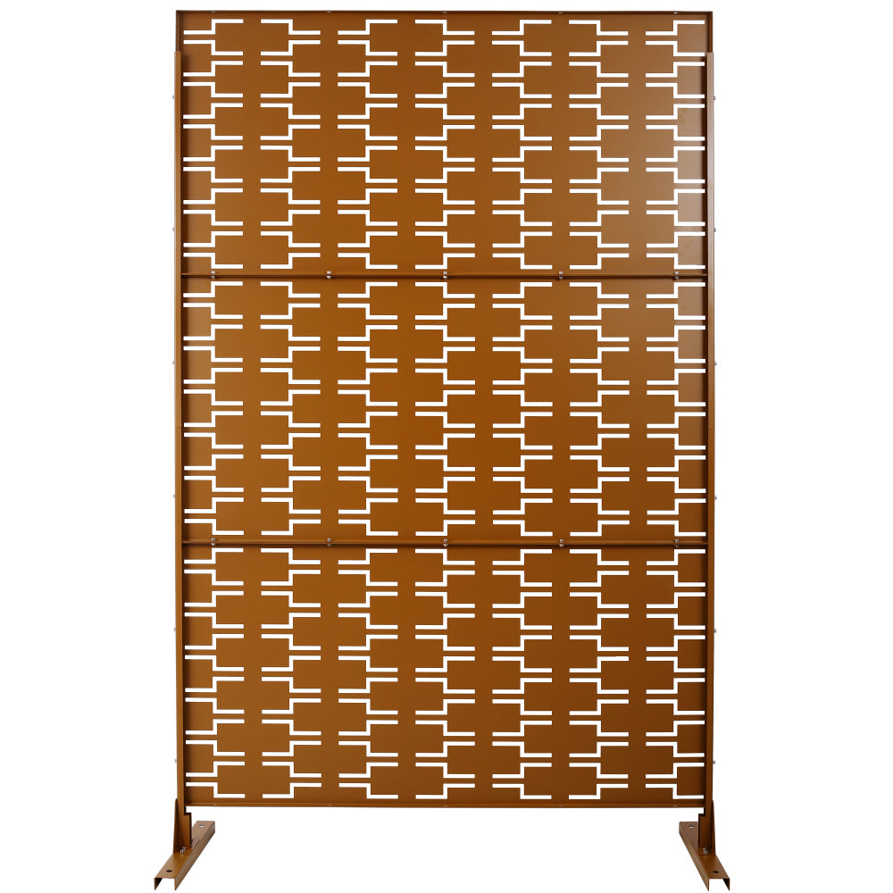 Outdoor & Indoor Privacy Screen Metal Privacy Screen 76" H×48" W, Freestanding Decorative Privacy Screen for Deck Balcony Patio, Privacy Fence Panels for Outside Lawn Garden PS112 BROWN