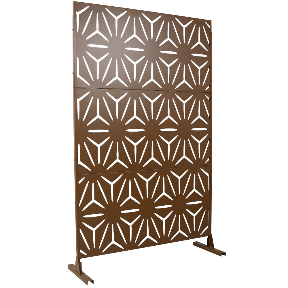 Outdoor & Indoor Privacy Screen Metal Privacy Screen 76" H×48" W, Freestanding Decorative Privacy Screen for Deck Balcony Patio, Privacy Fence Panels for Outside Lawn Garden PS104 BROWN