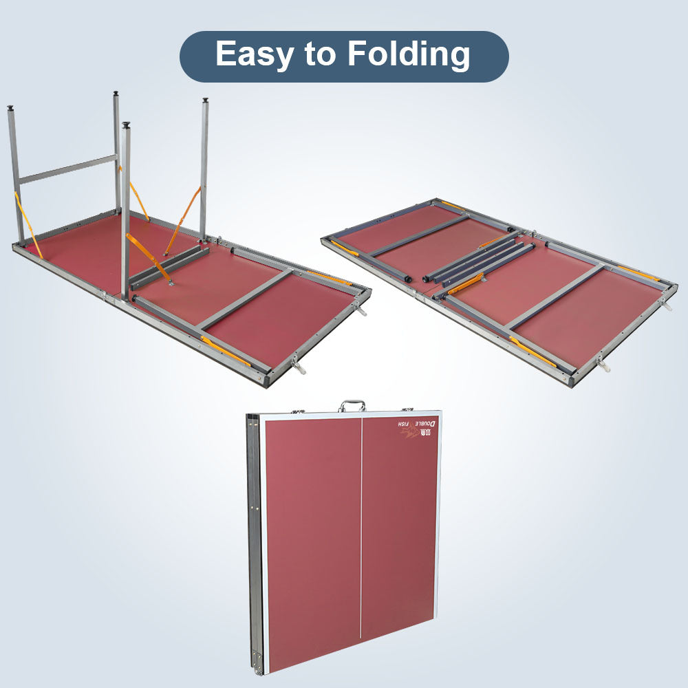 DOUBLE FISH 6ft Mid-Size Foldable Portable Ping Pong Table Indoor Outdoor Game Set with Net 2 Paddles 3 Balls