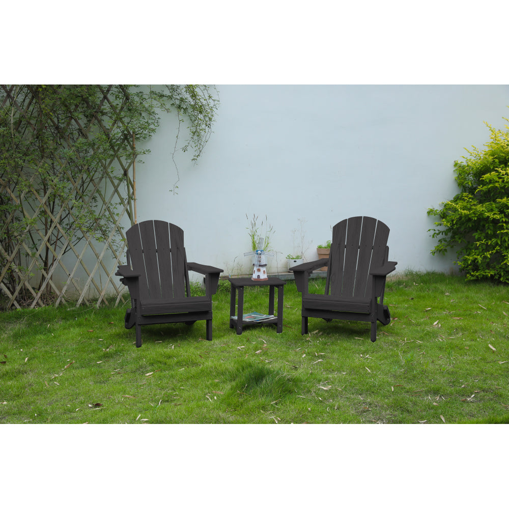 Folding Adirondack Chair with Side Table, 3-Piece Adirondack Chair Set with Wood Texture, Navy Blue(includes 2 Chairs and 1 Table)