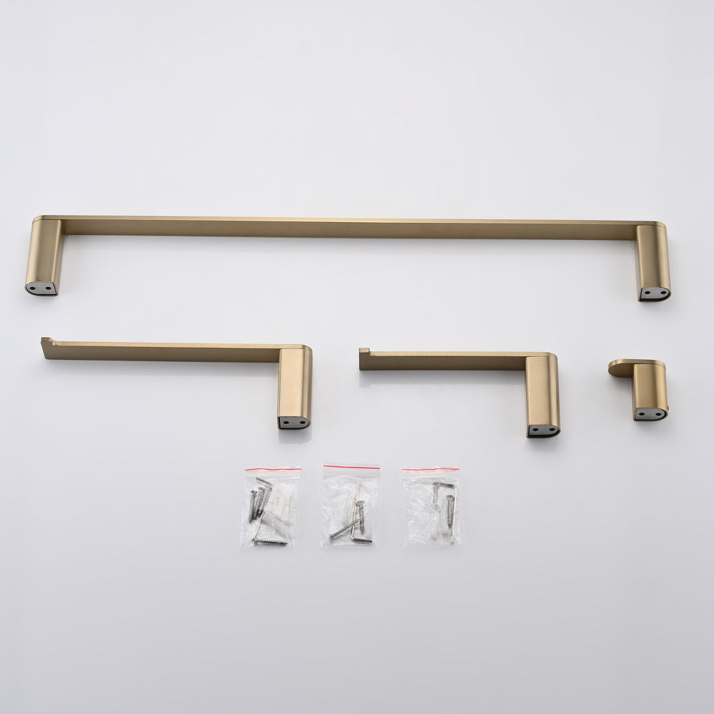 Brushed Gold 4-Pieces Bathroom Hardware Set Towel Bar Set Include Single Towel Bar Towel Holder Toilet Paper Holder