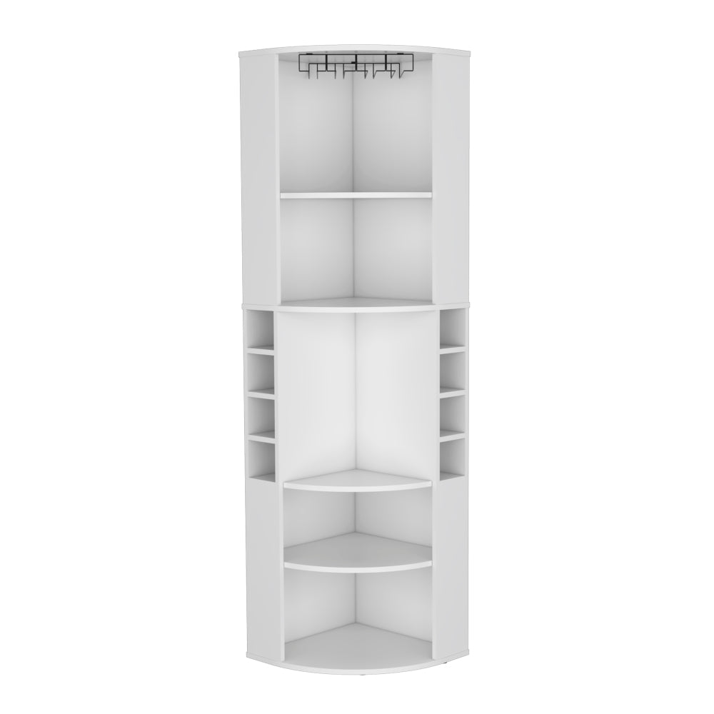 Oban Corner Bar Cabinet with Five Shelves , Eight Bottle Cubbies and Steamware White